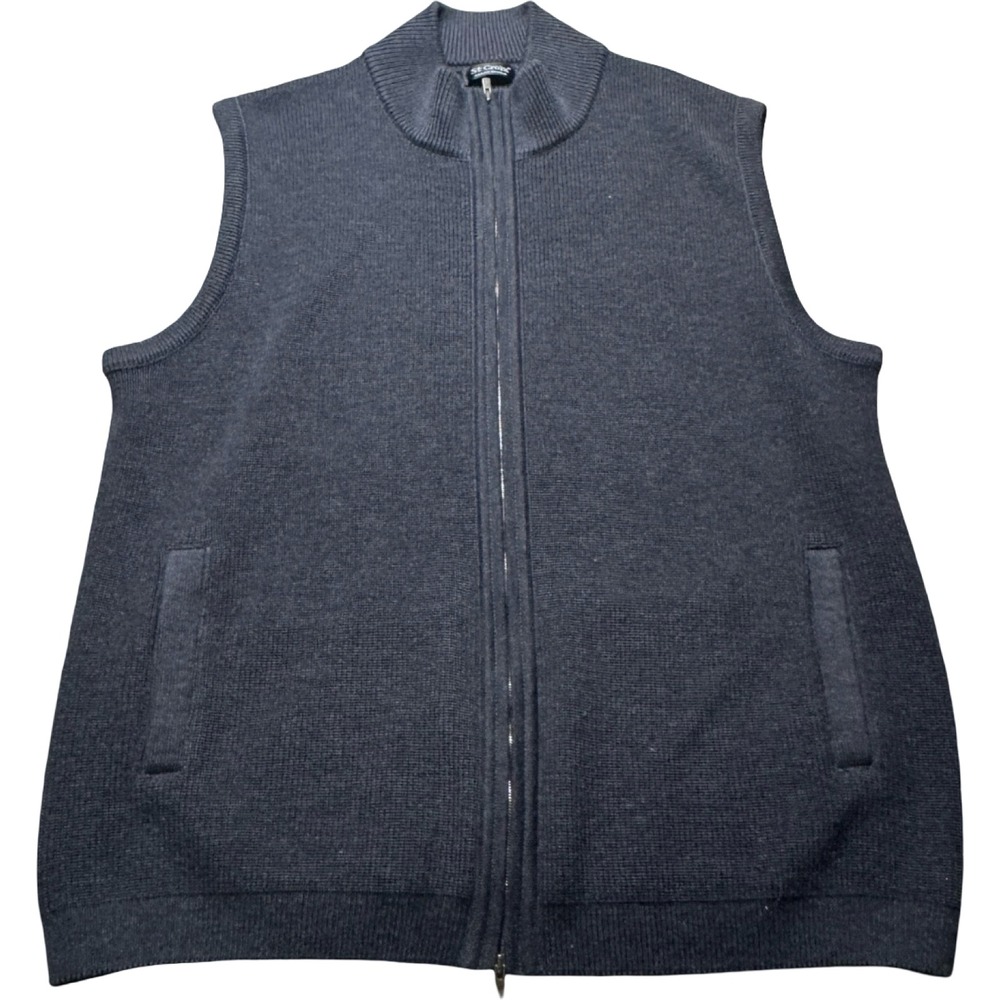 St. Croix Sweater Vest Mens L Gray Good 100% Wool Full Zip Mock Neck Made in USA